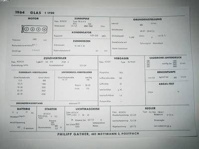 GLAS 1700 1965 - technisches Datenblatt  
